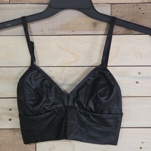 NWT Commando Faux Leather Longline Bralette Womens  Black Stretchy Festival Sz S